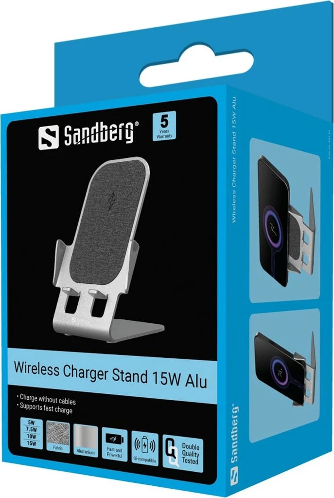 Mbushës wireless Sandberg 15W Alu, Gri