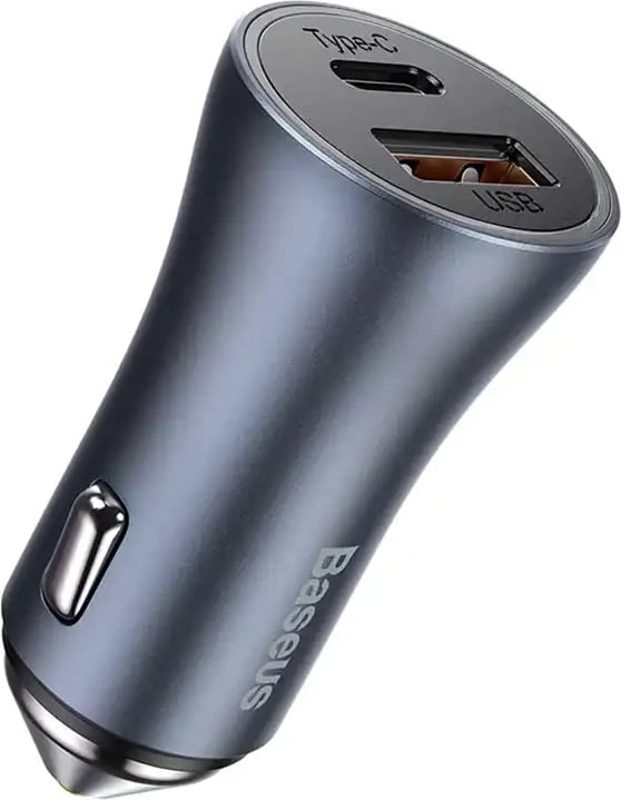 Karikues veture Baseus Golden Contactor Pro, 40W, USB + USB-C, QC4.0+, PD, SCP, gri + kabllo USB në USB-C 1m, i zi