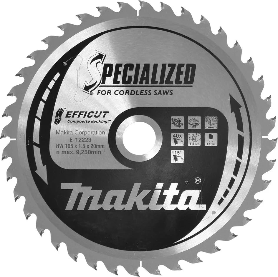 Disk sharrë rrethore Makita E-12158, 16.5 cm, 40 dhëmbë, për dru