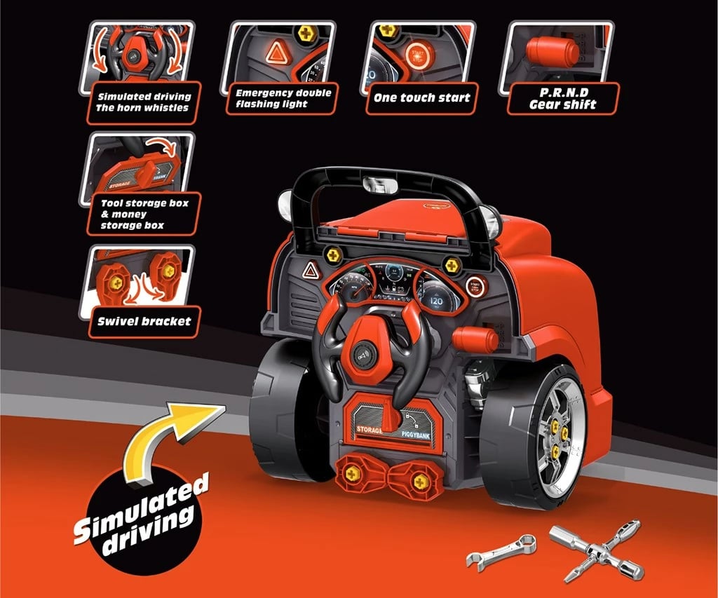 Lodër edukative model motori makine, Milly Mally N-GINE, set 56 copë, efekte dritë/tingull, STEM, 3+, e kuqe