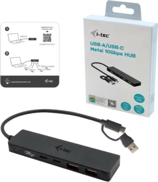 Hub USB i-tec C31HUBMETAL2A2C, 2x USB 3.0, 2x USB-C, 10 Gbps, Metal, Zi