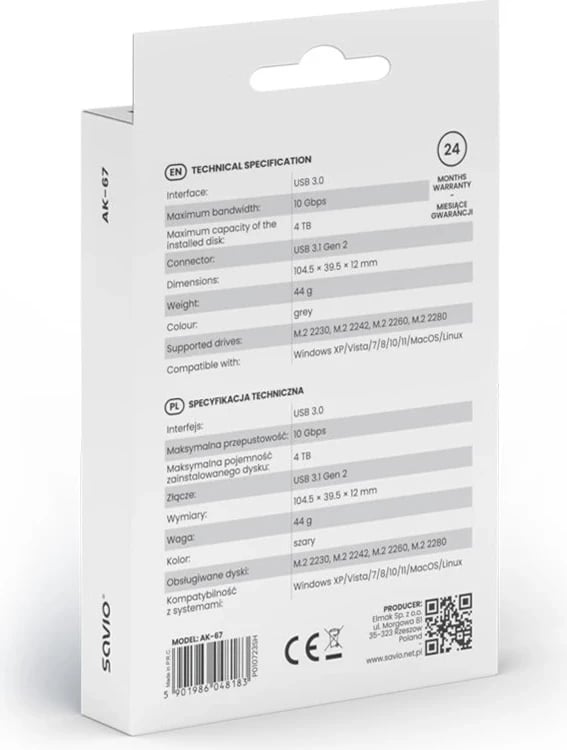 Kutia e jashtme për SSD Savio, me USB-C 3.1, gri