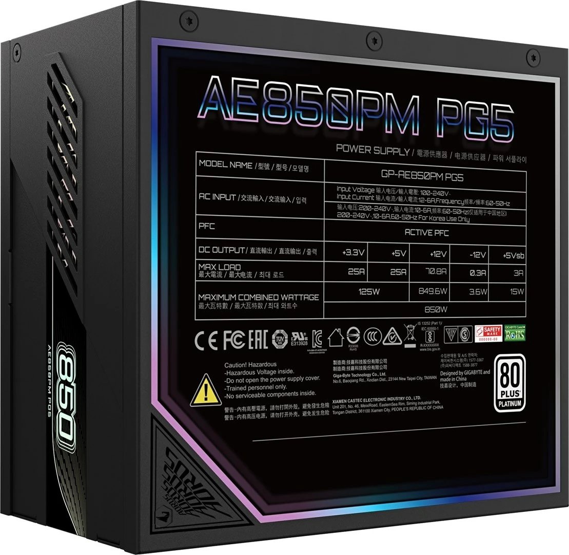 Furnizues energjie Gigabyte Aorus Elite Platinum ATX 3.1, 850W, i zi