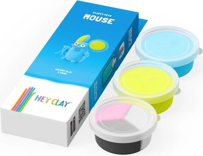 Masë modelimi Hey Clay Fluffy Animals Mouse, Tm Toys, 5 ngjyra