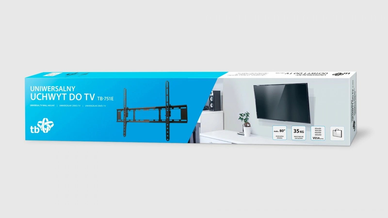 Mbajtës muri për TV TB TB-751E, deri 80", 35kg, VESA 600x400, i zi