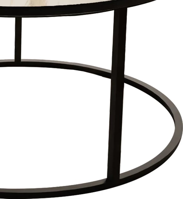 TavoTavolinë kafeje Drion, D60x40cminë kafeje Drion, mermer i bardhë, melaminë-metal i zi, D60x40cm