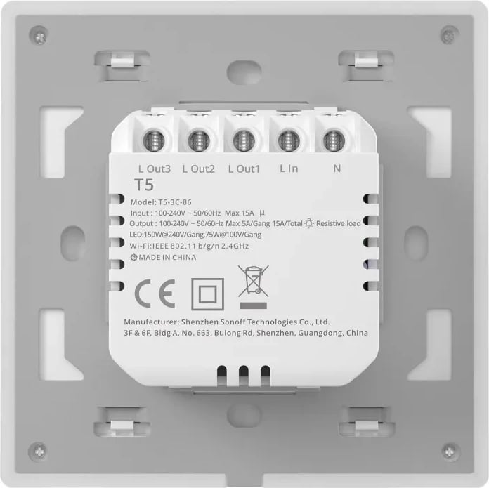 Ndërprerës i mençur muri Sonoff TX T5 4C, 4 kanale, WiFi, i bardhë