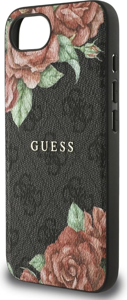 Mbështjellës Guess 4G Flowers Print MagSafe për iPhone 16e, i zi