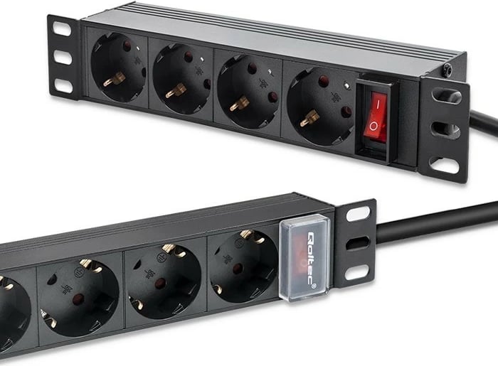 Listë elektrike PDU Qoltec 54603 për rack 10", 1U, 4xSchuko, 16A, 1.8m, e zezë