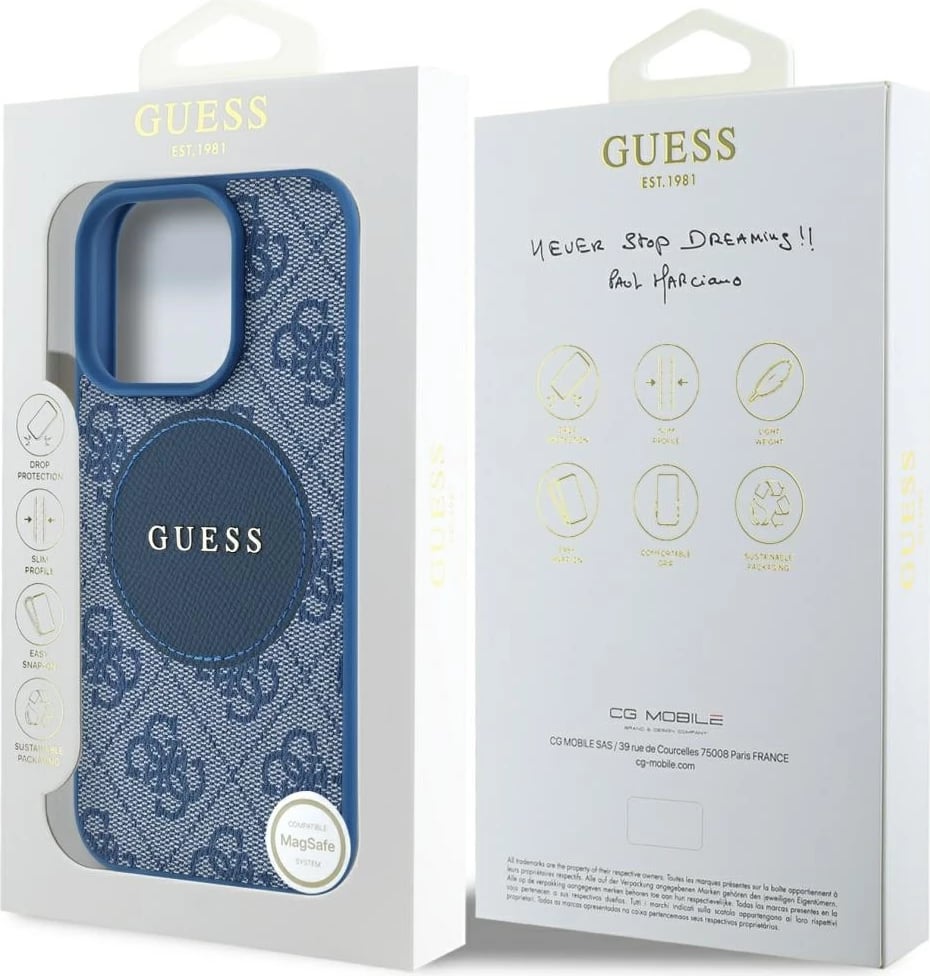 Mbështjellës Guess 4G Circle Classic Logo MagSafe për iPhone 16 Pro, Kaltër