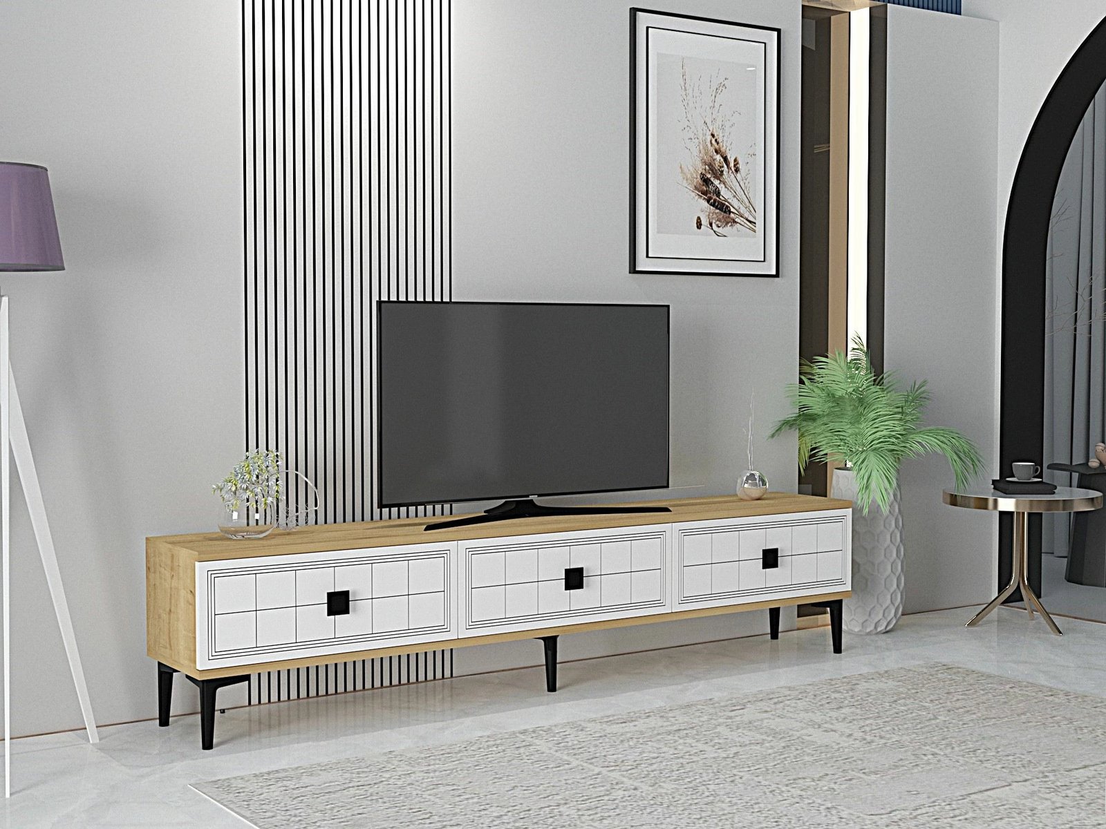 Komodë TV Skye Decor, Yuka 180, ngjyrë lis safir dhe e bardhë