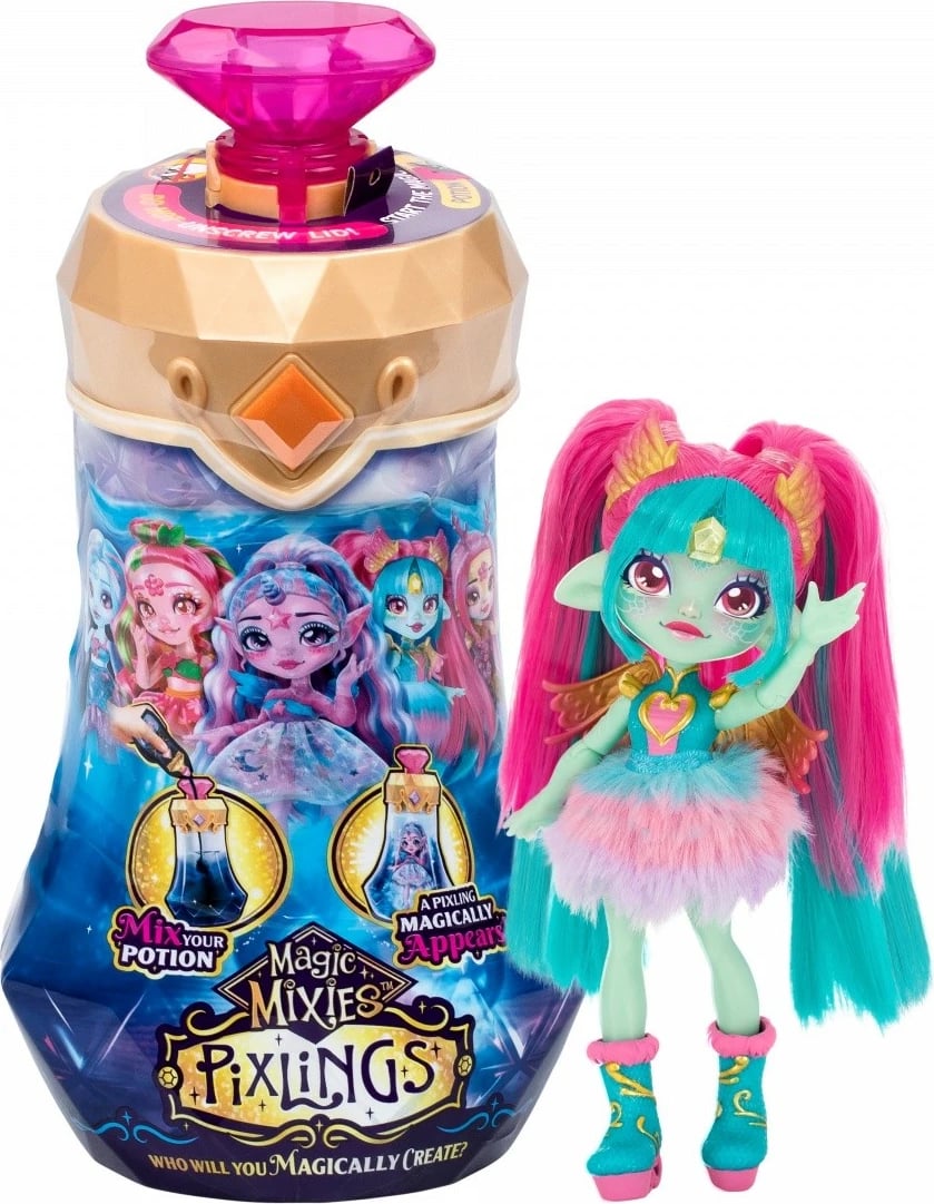 Kukull magjike Pixlings Dragoness Turquoise, Tm Toys, 16 cm, me shishe speciale, për vajza