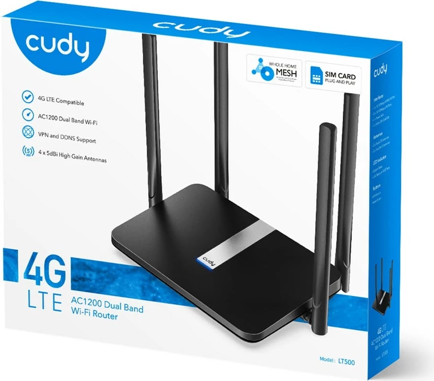 Kasë wireless Cudy LT500, 4G, Dual-band, Fast Ethernet, E zezë