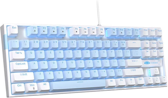 Tastierë mekanike MageGee MK-STAR, me kabllo, 87 taste, Blue Switch, bardhë/blu
