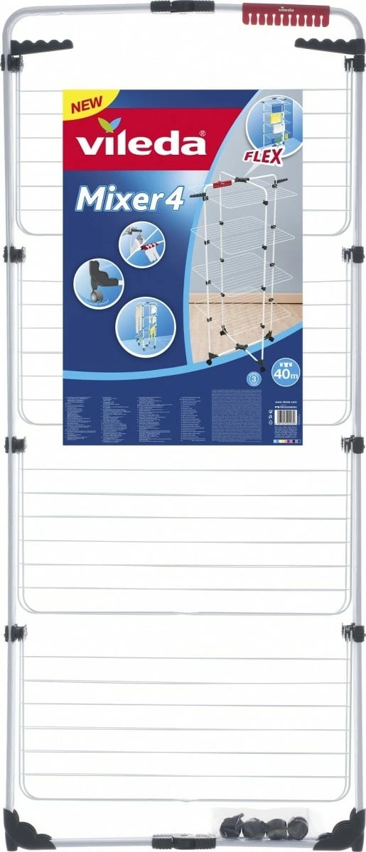 Tharëse rrobash Vileda Mixer 4, 4 nivele, me rrota, e bardhë/zezë