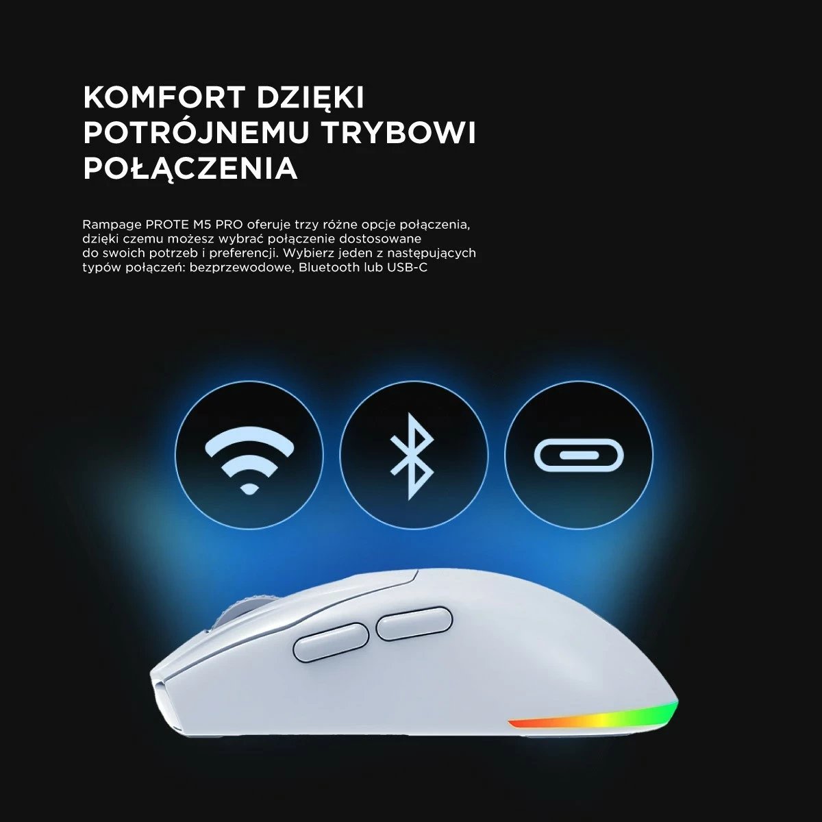 Maus Rampage Prote M5 Pro 26000 DPI RGB LED i bardhë