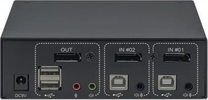 KVM Switch Manhattan DisplayPort 1.2, 2-Port, 4K@60Hz, me lidhje USB-A/3.5mm Audio/Mic, të zezë