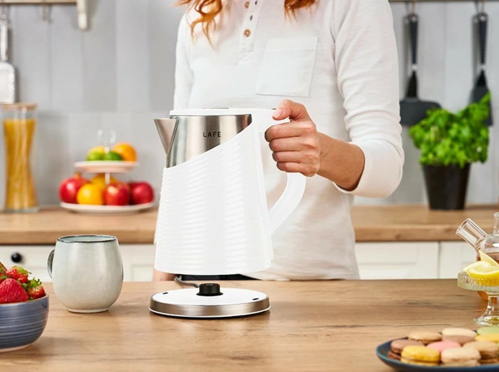 Zierëse uji elektrike, Lafe, LAFCZA47469, 1.8 L, 1800 W, mure të dyfishta, filter gëlqereje, Cool Touch, e bardhë çelik