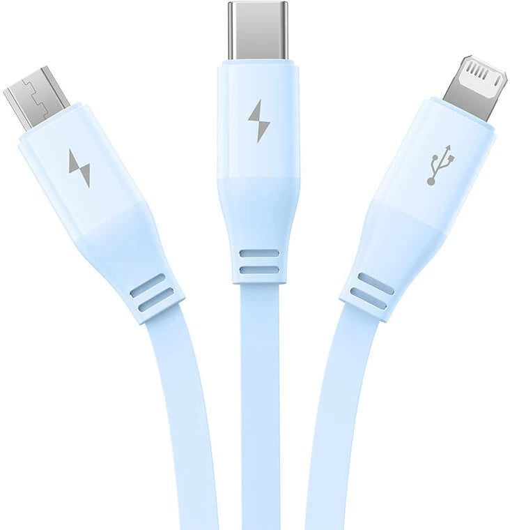 Kabllo karikimi 3-në-1 Baseus, USB në USB-C, micro USB, Lightning, 1.1m, kaltër
