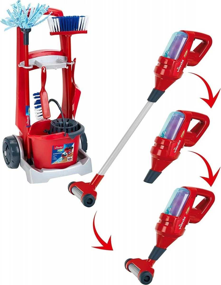 Set pastrimi lodër Klein Vileda, me fshesë me korent, për fëmijë, Kuqe/Zi