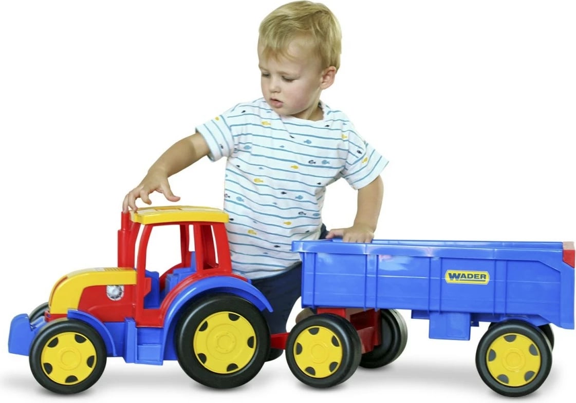Traktor me rimorkio lodër Wader Gigant Box 120 cm, plastikë, blu/kuq/verdhë