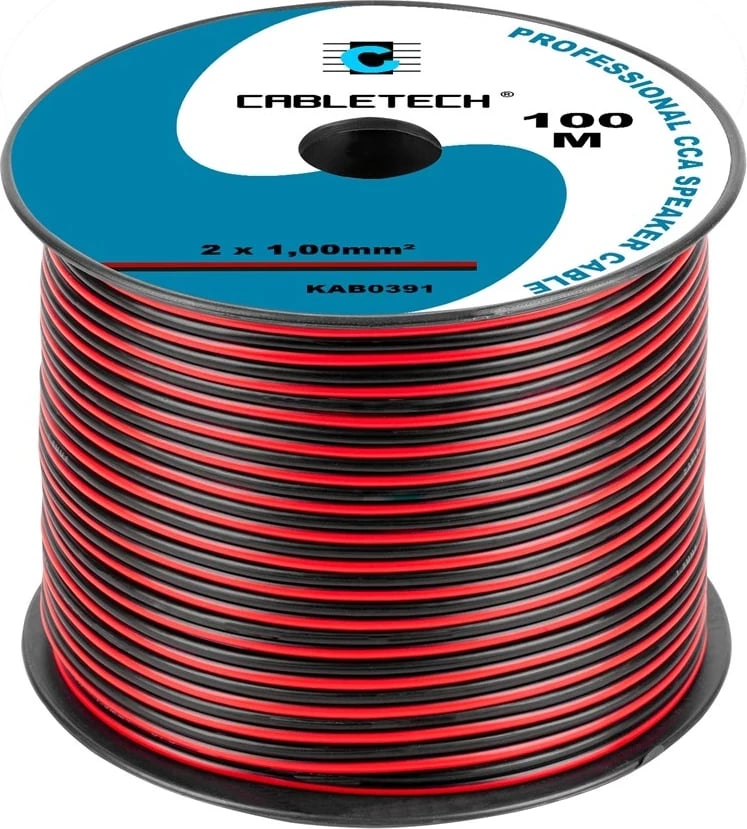 Kabllo altoparlanti CABLETECH KAB0391, 1.0mm², e zezë-kuqe, 100m