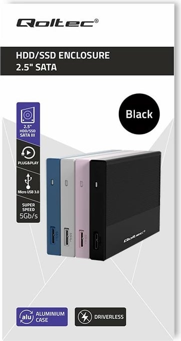 Kasë Qoltec 2.5" për SSD/HDD, USB 3.0, 2TB, e zezë