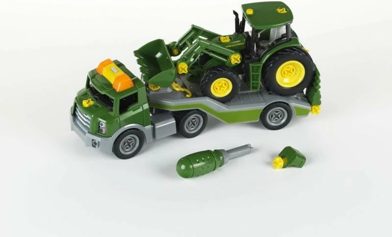 Set lodër traktor John Deere me rimorkio Klein 3908, plastikë, jeshil/verdhe/gri