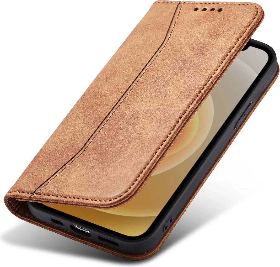 Mbështjellës Hurtel Magnet Fancy Case për iPhone 12 Pro Max, me portofol dhe mbajtëse, Kafe