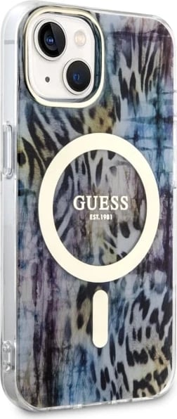 Mbështjellës Guess Leopard MagSafe për iPhone 14, Blu