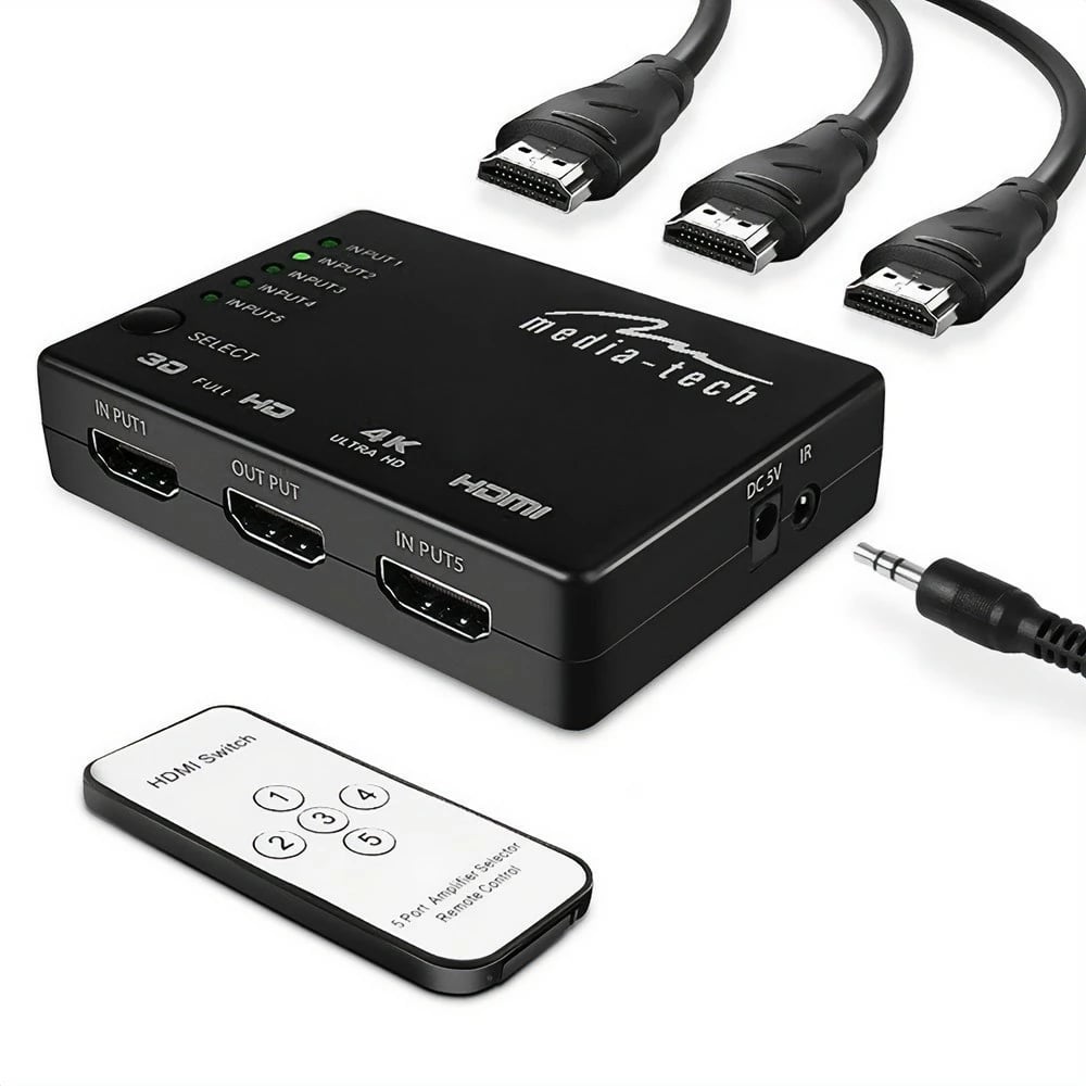 Switch HDMI 5-portësh Media-Tech MT5207, me telekomandë, i zi