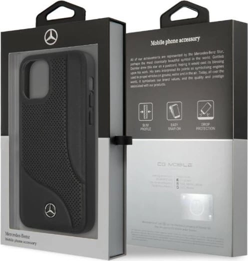 Mbështjellës Mercedes MEHCP12LCDOBK për iPhone 12 Pro Max, lëkurë natyrale, i zi