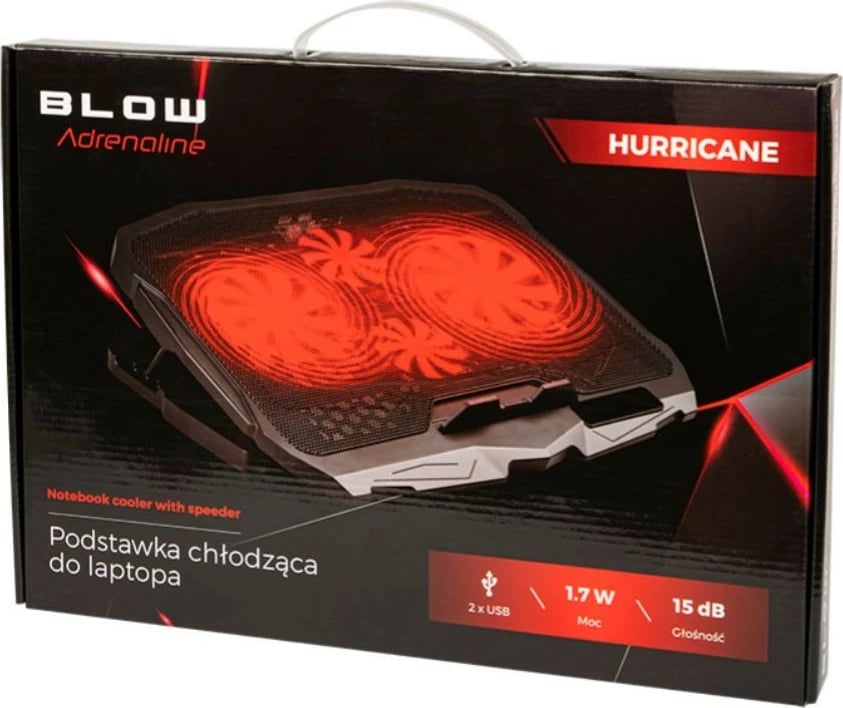 Pad ftohës laptopi BLOW HURRICANE 66-365#, 4 ventilatorë, USB, i zi