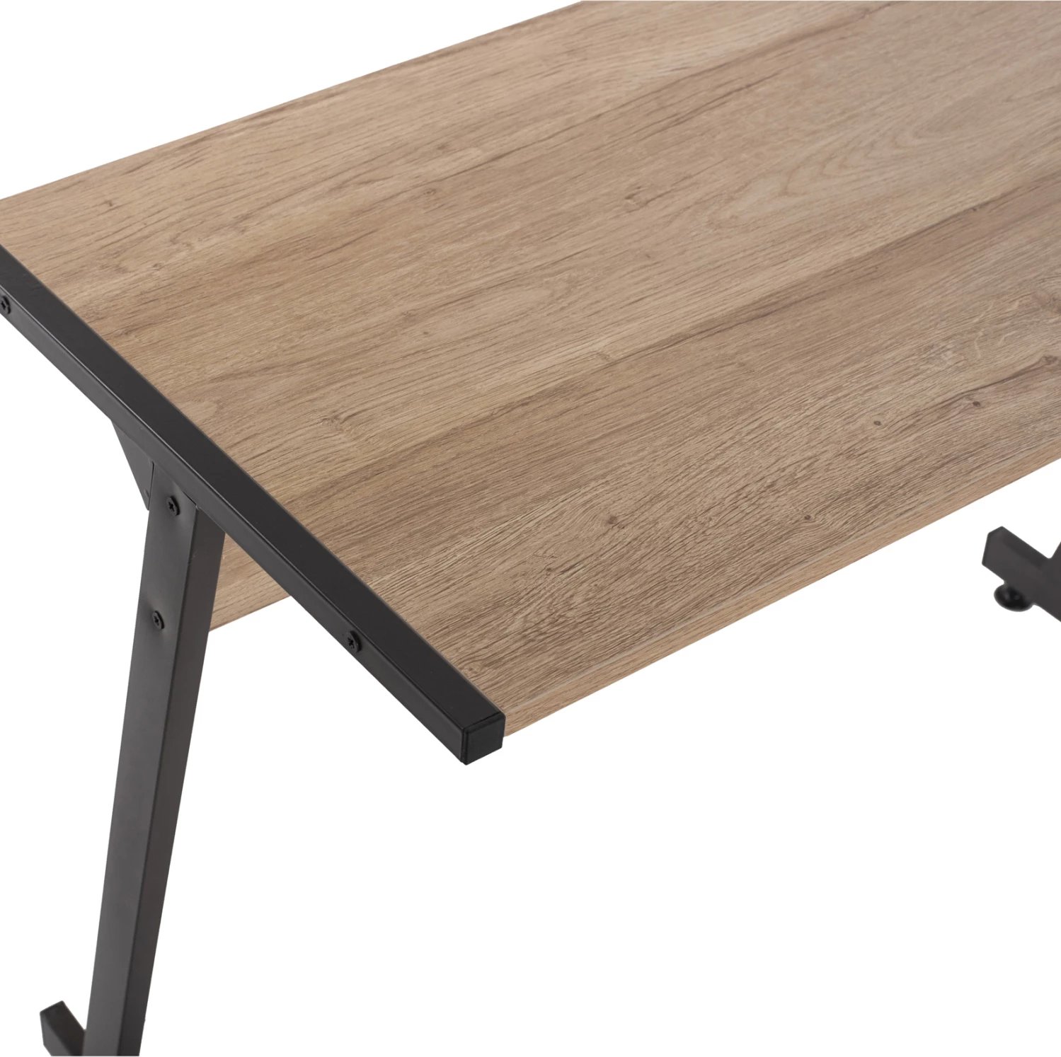 Tavolinë këndore FH9319, kornizë metalike gri e errët dhe sipërfaqe tavoline MDF ngjyrë lisi 147X112X74H cm