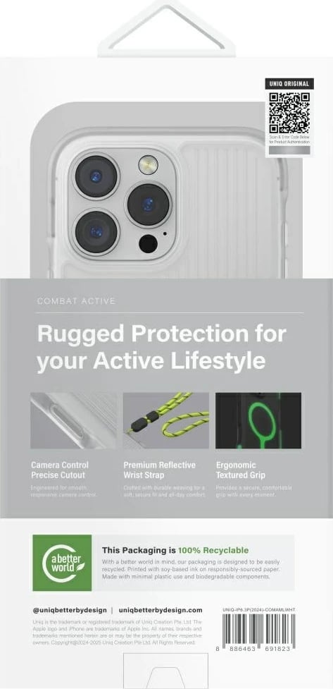 Mbështjellës UNIQ Combat Active Magclick Charging për iPhone 16 Pro, Bardhë
