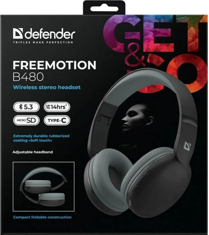 Kufje Defender Freemotion B480, pa tela, Bluetooth, të zeza