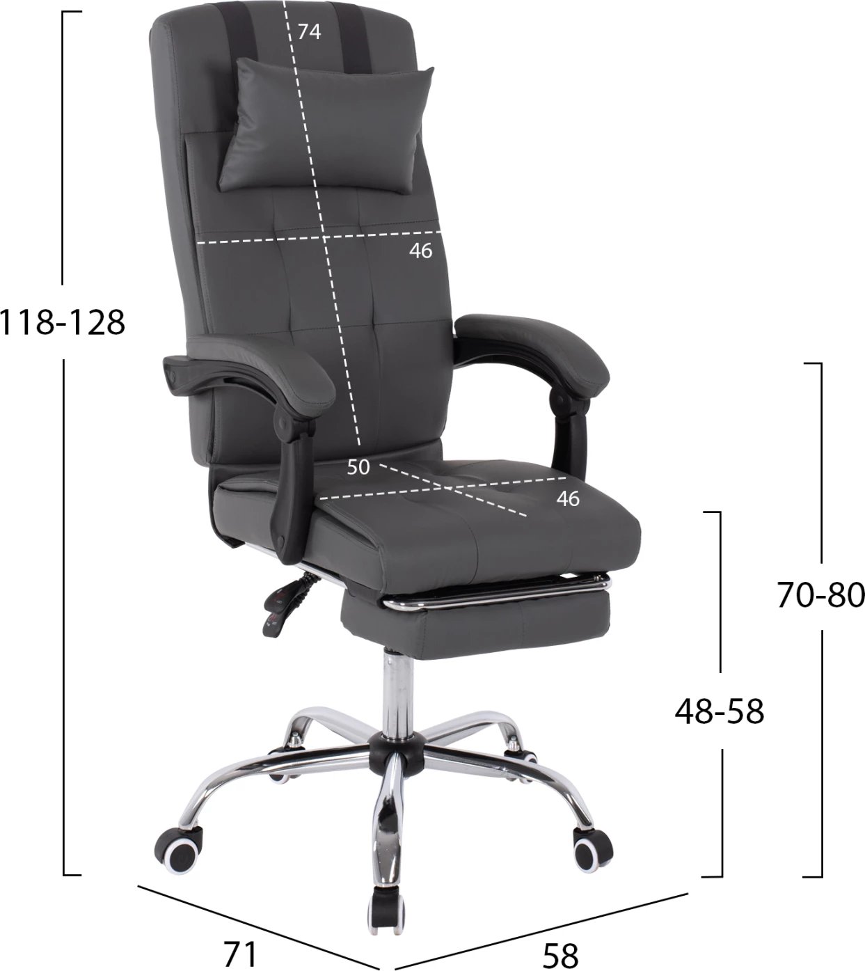 Karrige ekzekutive për zyre, ngjyrë gri, FH1057.20, me mbështetëse për këmbë, 58x71x128H cm