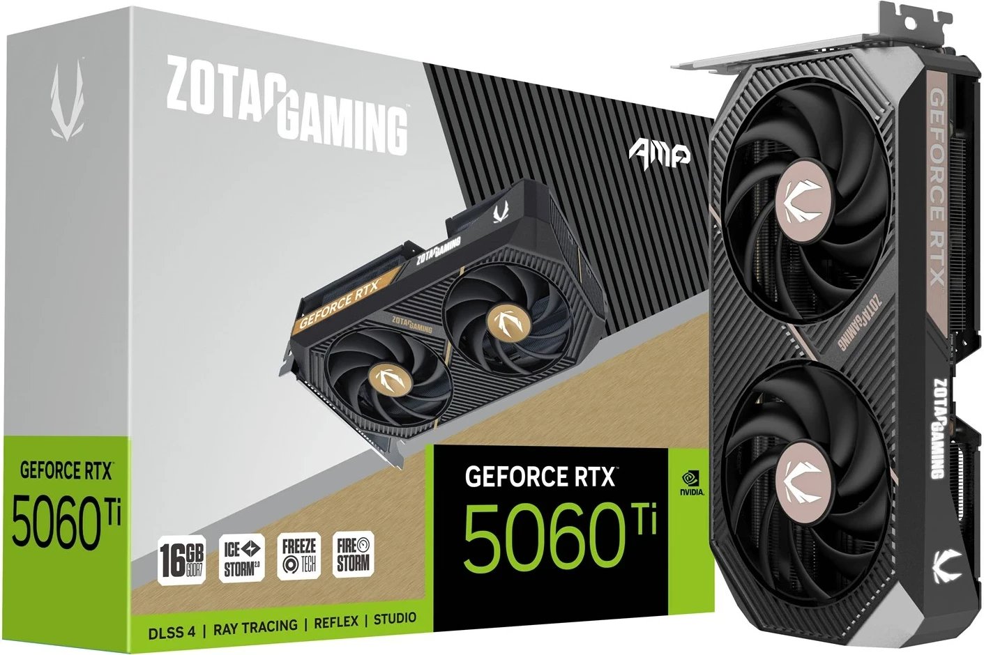 Kartelë grafike ZOTAC GAMING GeForce RTX 5060 Ti AMP, 16 GB GDDR7, e bardhë