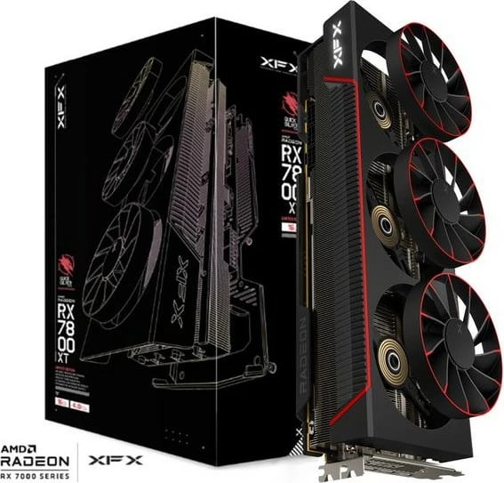 Kartelë grafike XFX RX 7800 XT 16GB QuickSilver, GDDR6, 3 ventilatorë, e zezë