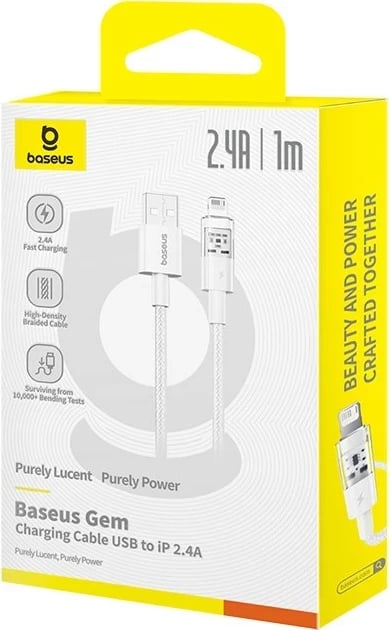 Kabllo USB në IP Baseus Gem, 1 m, 2.4A, Bardhë