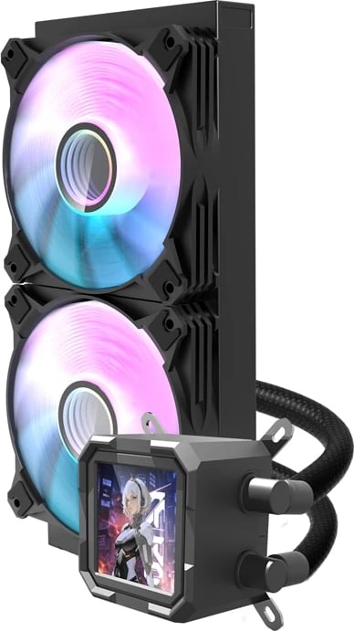 Ftohës me ujë për CPU Darkflash DV240S, ARGB, me ekran LCD, i zi