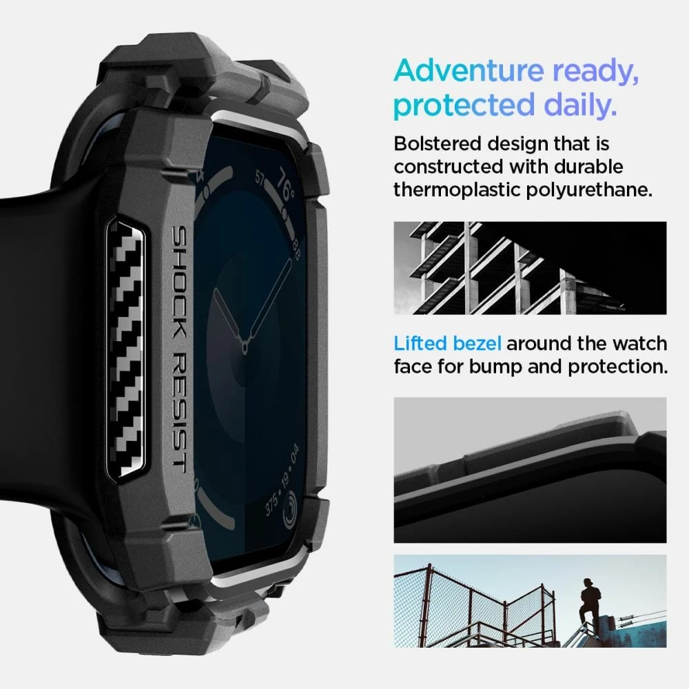 Mbështjellës Spigen Rugged Armor për Apple Watch 10, 46mm, i zi