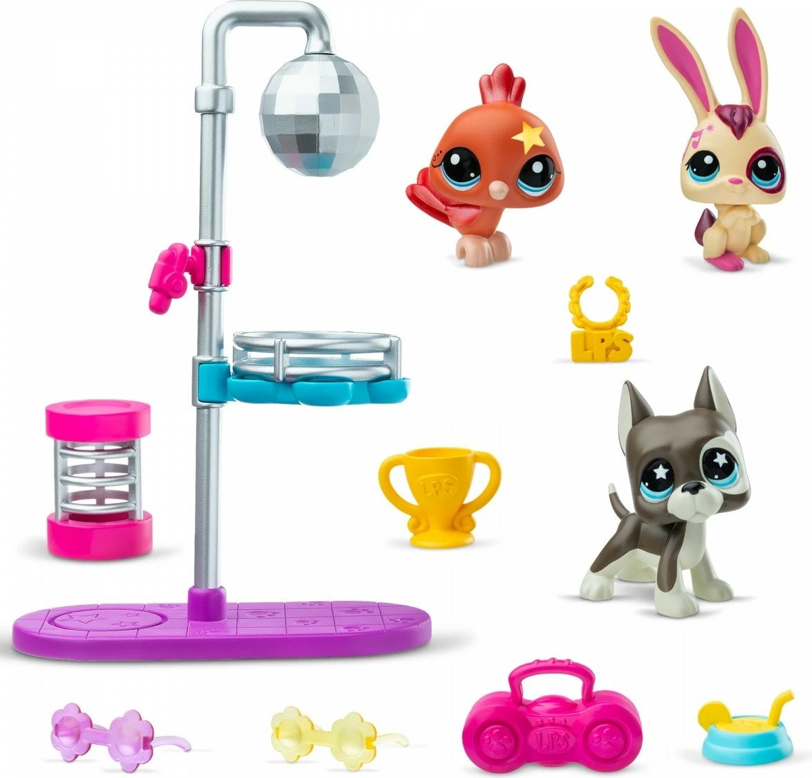 Set figurina Littlest Pet Shop Disco Nights Play Pack, 3 copë, me aksesorë