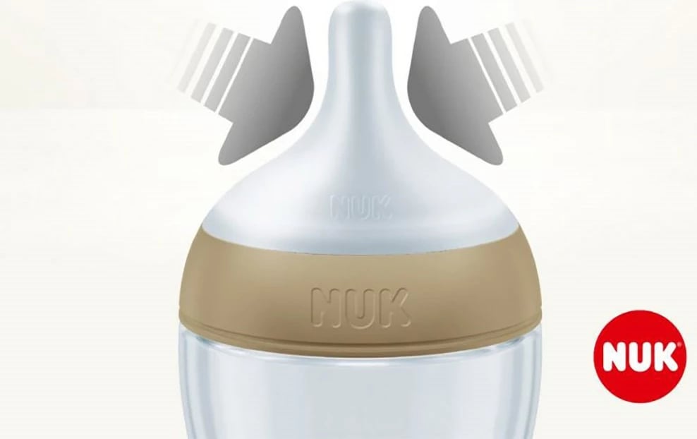 Biberon NUK Perfect Match Peppa Pig Temperature Control 260 ml, silikon Size M (3m+), bezhë