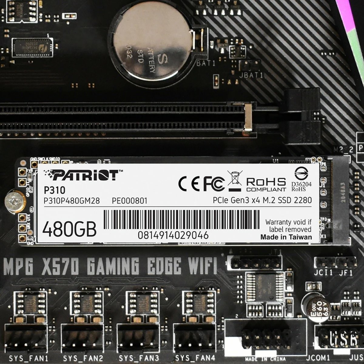 SSD Patriot P310, 480GB, M.2 2280, PCIe Gen3 x4, NVMe