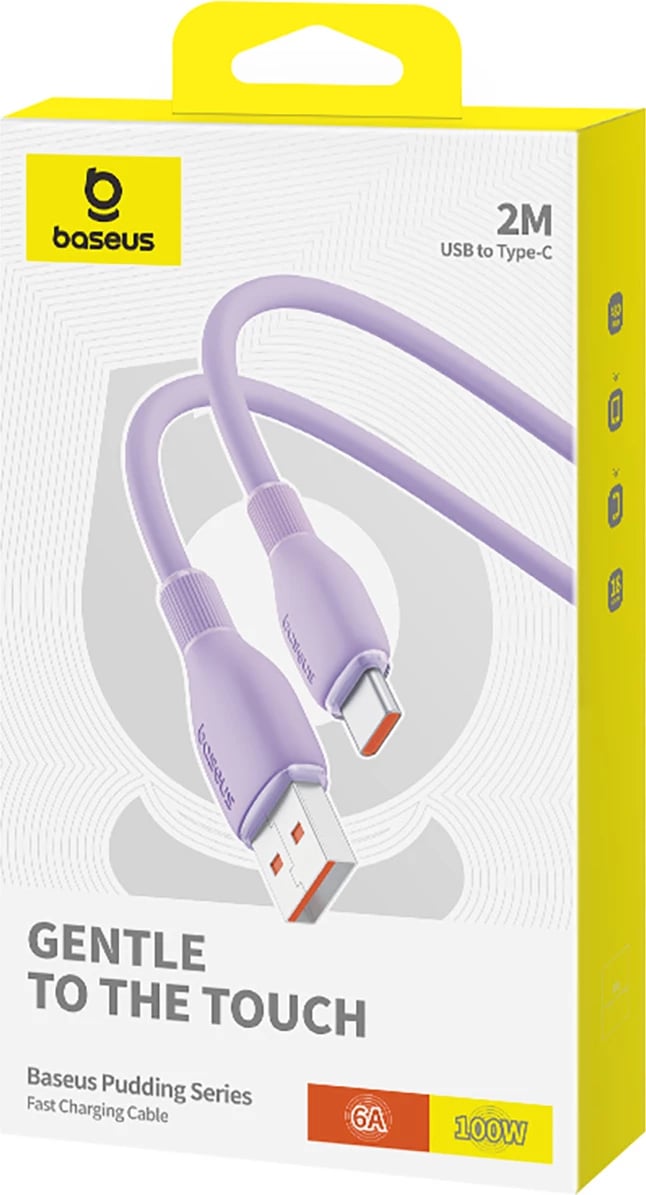 Kabllo Baseus Pudding USB-A në USB-C 2m, 100W, Vjollcë
