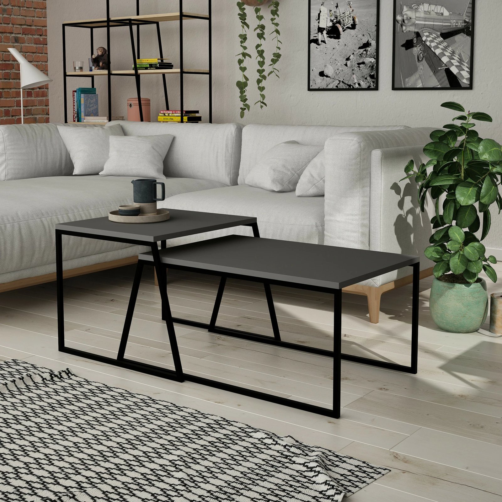 Set tavolinash kafeje Skye Decor, ngjyrë antracit