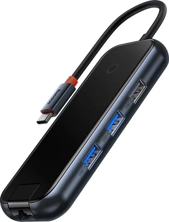 Kasë Baseus AcmeJoy 5-Port HUB Adapter USB-C, 2x USB 3.0, USB 2.0, USB-C PD, RJ45, Gri