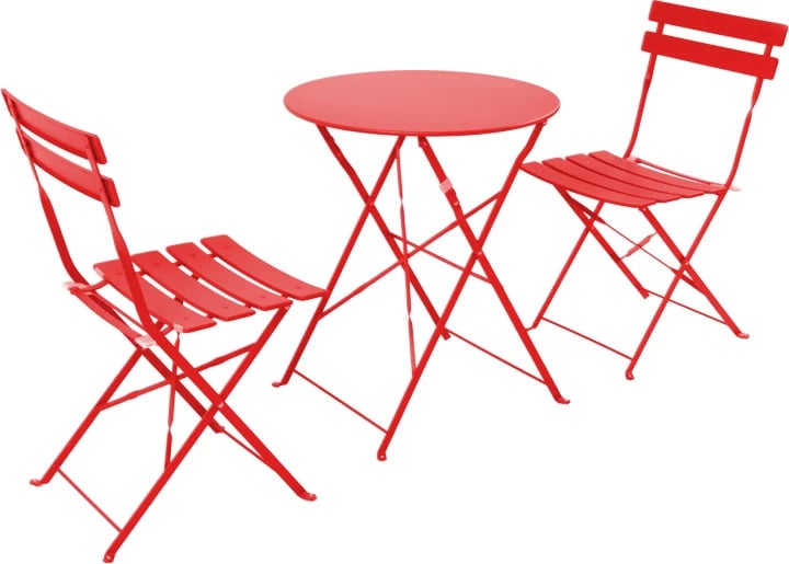 Set bistro 3 pjesë, tavolinë me karrige për terasë, ngjyrë e kuqe, D60x71cm