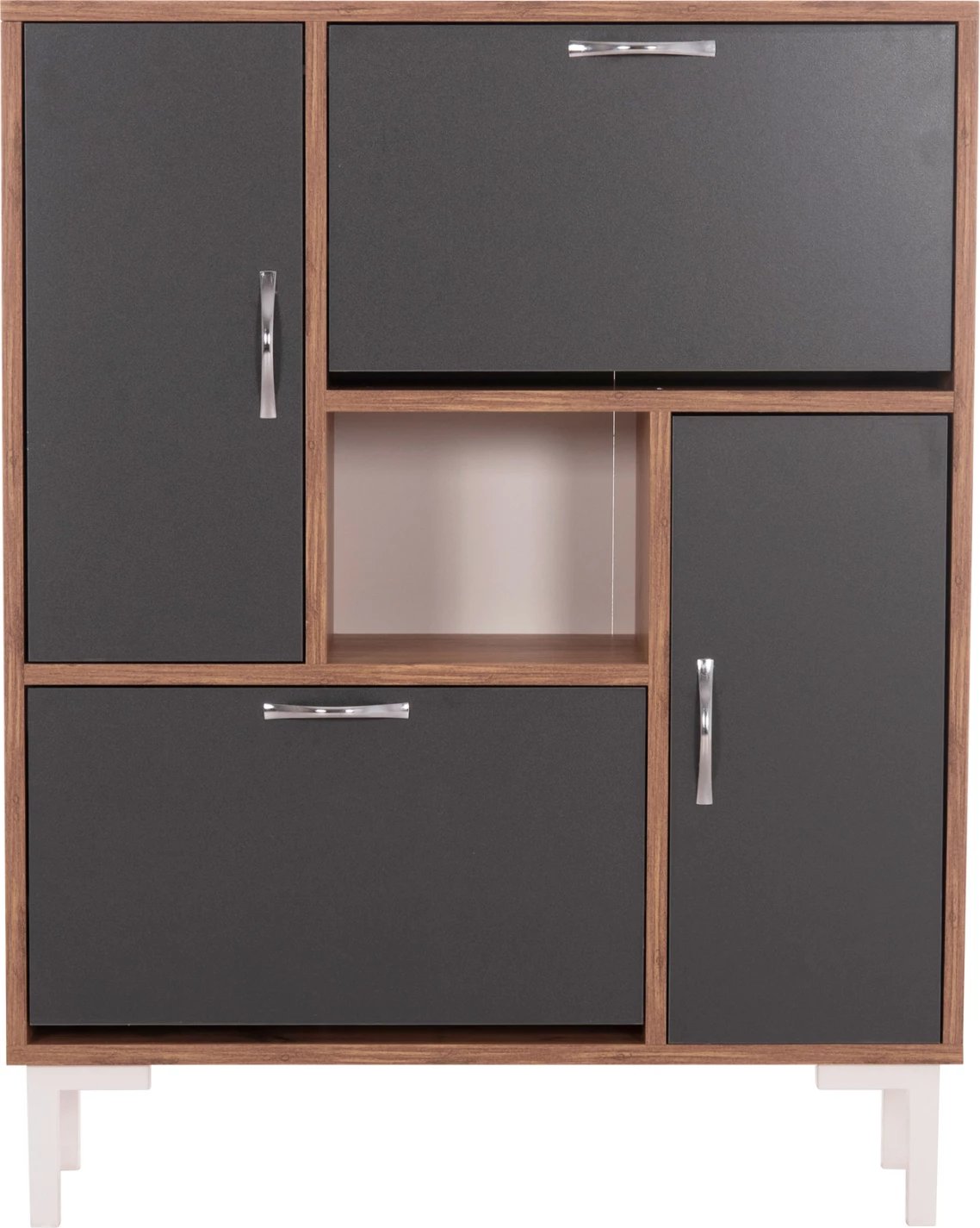Dollap këpucësh MEDY, melaminë, anthracite & natyrale, këmbë të zeza, 85x30x108.5cm